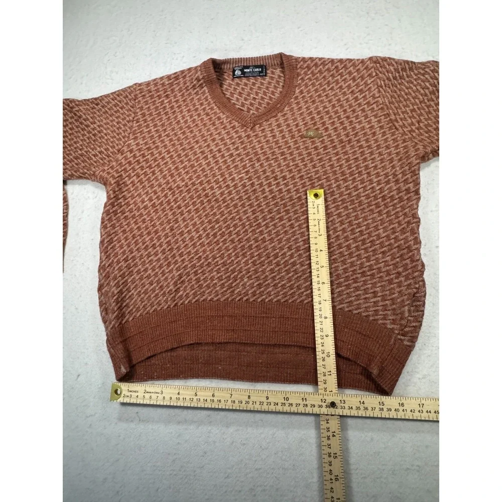 Monte‎ Carlo Collection Sweater Mens 42 Brown Houndstooth Wool Shrink Resist